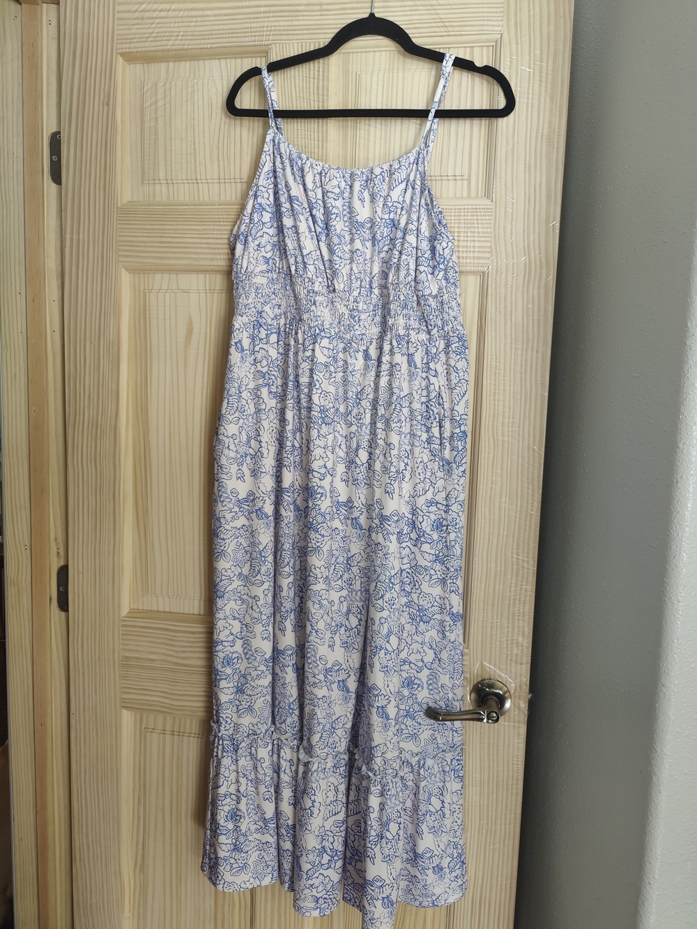 Grace Karin White Maxi Dress with Blue Floral Print